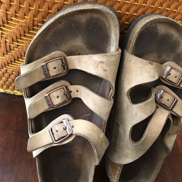 Birkenstock Florida Soft Footbed Tan Leather Sandal Slides - Picture 2 of 9